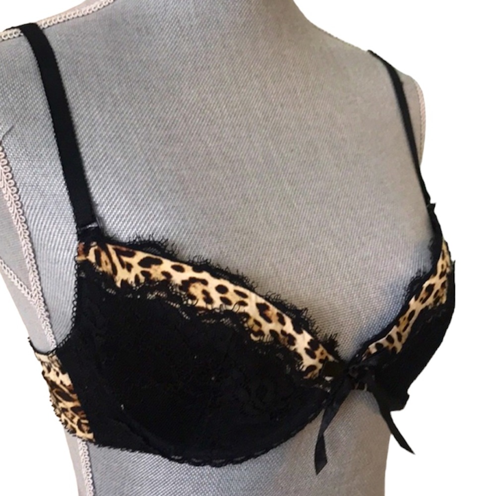 Roberto Cavalli for H&M | sexy Y2K | Leopard Print Black Lace Bra. 34C